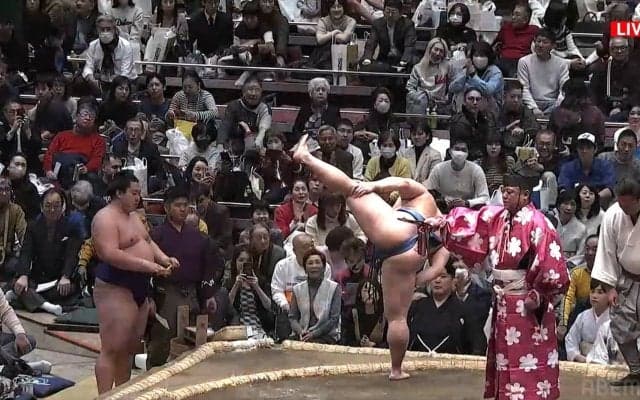 “美四股”の向こうに“チラリ”美しい女性著名人の姿 ピンクのお召し物の気品が際立った瞬間