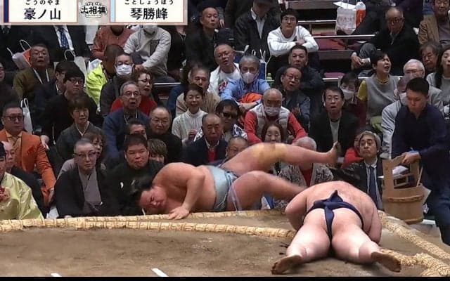危ない！ 173キロ巨漢力士が美人モデルにあわや激突 審判の親方が身を挺して見事なブロック “ヒヤリ”の瞬間