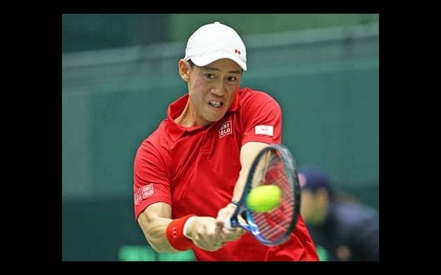  錦織圭 デビス杯会場で練習 