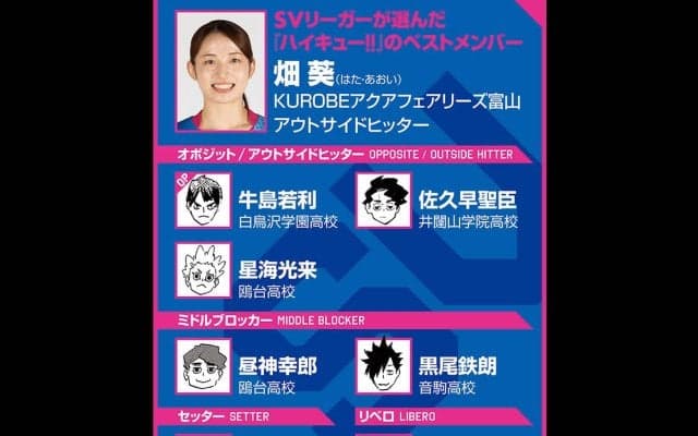 【ハイキュー‼×SVリーグ】畑葵が選んだベストメンバーはバレーIQ高め　胸に刺さった田中龍之介の名言も語った