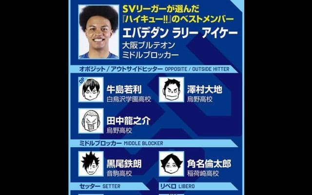 【ハイキュー‼×SVリーグ】エバデダン ラリーがベストメンバーに選んだ、澤村大地の「一番、鳥肌が立った」セリフとは？