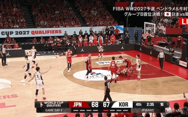 韓国新星が唖然…日本代表PGの“芸術的なファウル誘発”「お家芸！」19cm身長差を無力化した“脱力”を同僚解説者が絶賛「さすがの頭脳プレー」【バスケW杯予選】