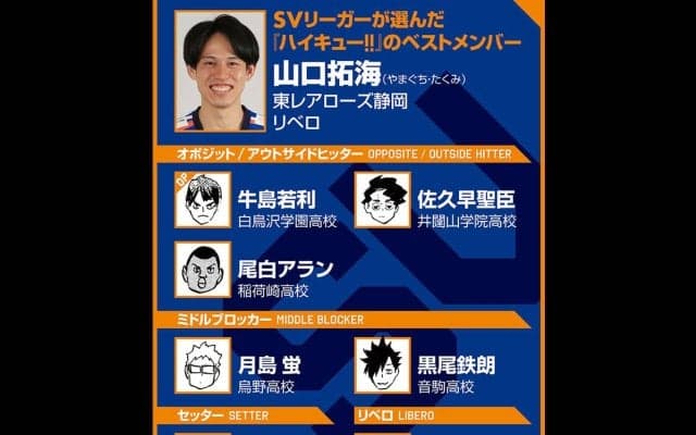 【ハイキュー‼×SVリーグ】山口拓海は妻が「僕以上に『ハイキュー‼』が好き」アドバイスを受けてベストメンバーを選出した