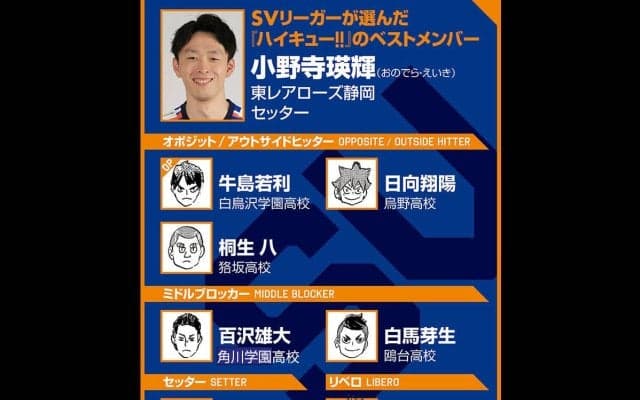【ハイキュー‼×SVリーグ】小野寺瑛輝が選ぶベストメンバーは２ⅿ超のミドルがふたり 試合後の\"わかりみ\"が強い場面も語った