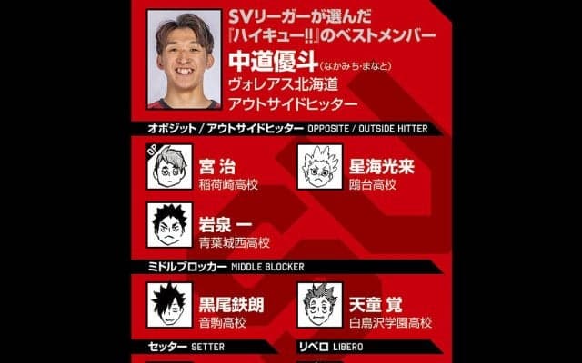 【ハイキュー‼×SVリーグ】中道優斗が選んだベストメンバーは、星海光来など「勝手に楽しくやってくれそうな選手たち」
