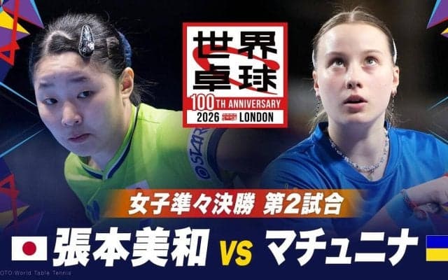 【女子準々決勝 第2試合】張本美和 vs マチュニナ｜日本 vs ウクライナ｜世界卓球2026ロンドン100周年大会（団体戦）