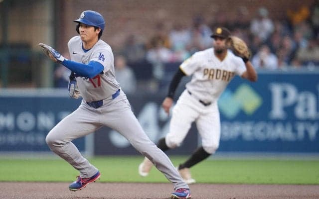 大谷翔平、第２打席は四球選ぶ　ここまで左二塁打、四球で２打席いずれも出塁