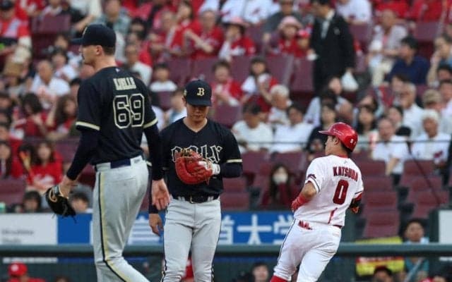 身長５０センチ差対決が実現！ＮＰＢ最長身２１３センチのオリックス・ジェリーと、最も低身長１６３センチの広島・勝田が対峙　２度目の対戦で勝田が左前打