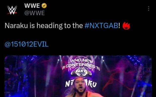 【WWE】NARAKUがNXT王座挑戦権獲得　王者ディアンジェロに謎の手紙渡す