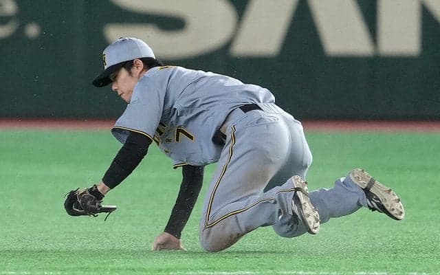 【阪神】中野拓夢「いいプレー」一、二塁間に抜けそうな当たりに追いつき倒れ込みながら一塁送球
