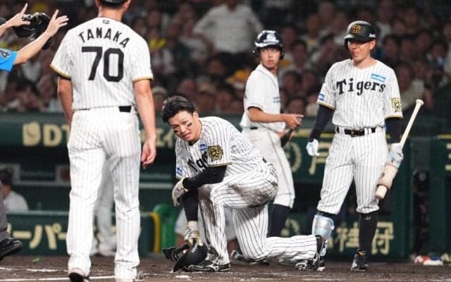 甲子園怒号、森下翔太の死球に騒然　左手首に直撃か→まさかの交代、31HRはセ1位