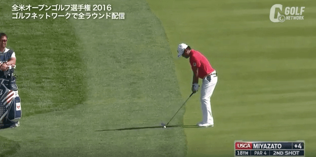 【全米OP】宮里優作2R 18番Par4 セカンドショットを直接入れチップインイーグルで思わずダンシング！