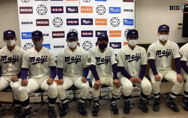 【優勝会見】明治大学　田中武宏監督・村松開人(④静岡)・蓑尾海斗(④日南学園)・蒔田稔(③九州学院)・村田賢一(③春日部共栄)・上田希由翔(③愛産大三河)・宗山塁(②広陵)