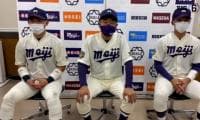 【ヒーローインタビュー】 明治大学 田中武宏監督・村松開人(④静岡)・宗山塁(②広陵)