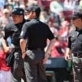 マツダスタジアムでの広島－ヤクルト戦で審判がヘルメットや帽子に「29」川上拓斗審判員の番号