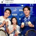 りくりゅう始球式　山本由伸らと豪華ショット！「うわぁ」「とんでもない」「どちらも金メダリスト」ネット騒然