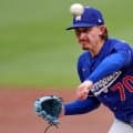 ドジャース先発ロブレスキ、左太もも付近に強襲安打受け５回途中に降板