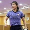 【レスリング】尾崎野乃香、バルサ→レアルのユニホーム姿で公開練習　サッカーＷ杯も注目、慶大で“同門”の塩貝に「頑張って欲しい」