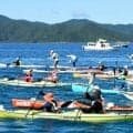 海上をカラフルに激走　鹿児島・奄美大島でシーカヤックマラソン