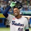 【ヤクルト】球場騒然…モンテルが強振し折れたバットが外野の緑の芝生部分へ