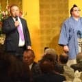 新十両の丹治、昇進パーティーで笑顔　力士人生振り返る場面も　名古屋場所全休の若隆景も出席