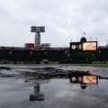 【阪神】雨が降りしきる甲子園、全面水びたし　午後３時半に今季14度目の中止決定
