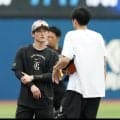巨人　浦田がグラウンドに姿見せるもすぐに引き上げる　１４日・ＤｅＮＡ戦で負傷した右肘にはテーピングが巻かれる