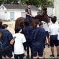 中学校の校庭に元競走馬が登場！　２２年ジャパンＣ制覇の渡辺調教師「私は４０００万をいただきました（笑）」ＪＲＡ職業講話