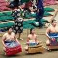 ハワイ出身の砂武蔵は武蔵丸のカメハメハ大王の化粧まわし　力士４人が新序出世披露