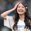 【日本ハム】つばきファクトリー谷本安美、人生初ファーストピッチ　フリフリスカートのユニ姿
