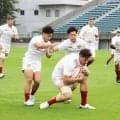 【ラグビー】１００周年の記念ジャージーが初お披露目　上下白地にえんじ色の背番号とソックス　松永拓朗「格好いい、という声が多かった」