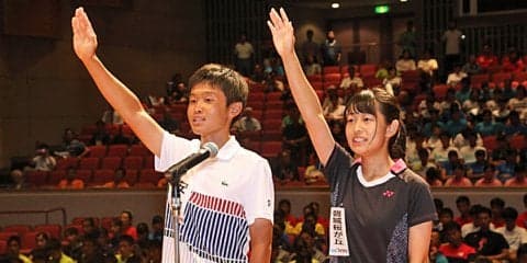 名子弥希（安積）と高橋佳乃子（磐城桜が丘）の両主将が選手宣誓 [南東北インターハイ開会式]