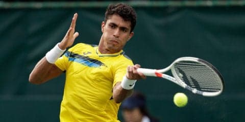 第2試合はモンテーロが添田豪から第1セットを先取 [デ杯ワールドグループ・プレーオフ 日本対ブラジル]