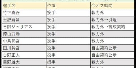 11選手に戦力外、ドラ1ら14年指名の4人放出　セ6位ヤクルトの戦力整理