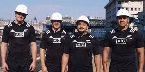  オールブラックスが日本の建設現場に登場！　「けんせつ体幹体操」動画を公開 