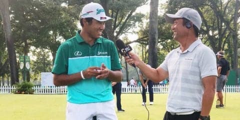 現地中継レポート中に松山英樹が飛び入りインタビュー