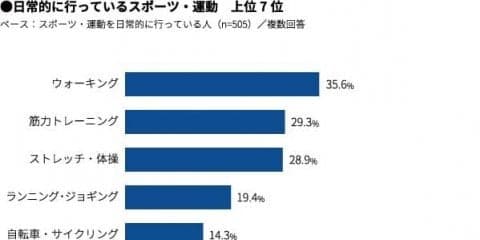 日常的なスポーツとしてウォーキング、筋力トレーニング、ストレッチが人気…スポーツ・運動に関する調査