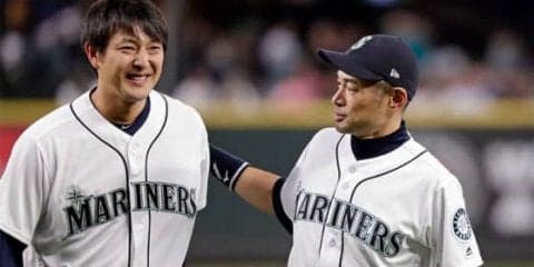 【MLB】岩隈久志が“メジャーラスト登板”の始球式　イチローが捕手役を務める