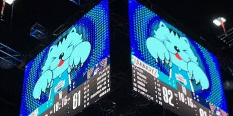 京都ハンナリーズ、四面吊りビジョンをリニューアル…Bリーグ最高レベルの解像度に