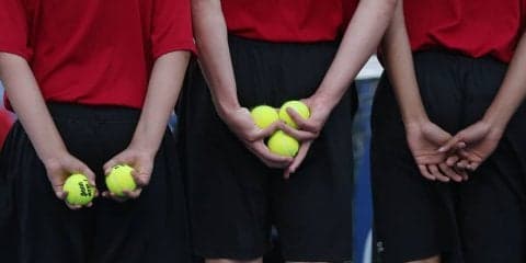 ボールキッズならぬ「ボールドッグ」がテニスシニア大会で活躍