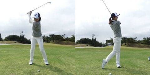 大里桃子、低い球打つときはボール1個分右側に　短く持ってコンパクトスイング