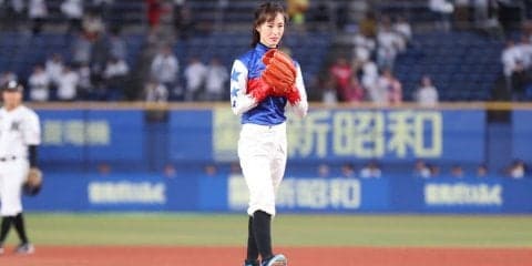 菜七子 3度目の正直！ノーバウンド投球に成功