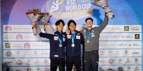 ボルダリングで楢崎智亜の優勝をはじめ4名が表彰台！ 「IFSCクライミングW杯呉江2019」