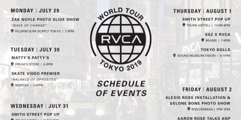 RVCA史上最大のツアー”RVCA WORLD TOUR TOKYO”が7月29日（月）から8月3日(土)に開催決定！