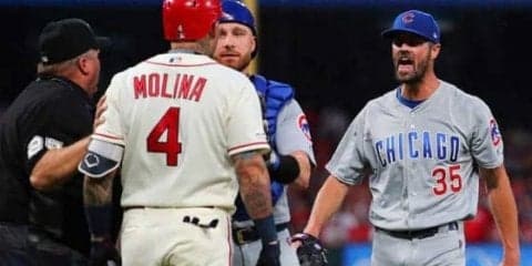 【MLB】モリーナ、左肘にボールかすり大激怒！　ベンチ総出で乱闘寸前の騒ぎに球場騒然