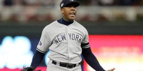 【MLB 地区S】ヤ軍チャップマン、シャンパンファイトでまさかの左手負傷も軽症　「問題ないよ」