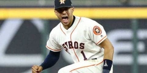 【MLB 優勝決定S】併殺送球で驚異の152キロ！　ア軍コレアの“ロケット送球”にファン「とんでもない腕」