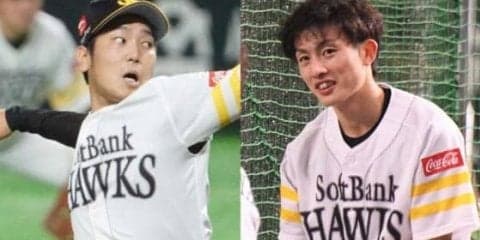 鷹・石川、歯科医院で同僚に遭遇!?　「前掛け」姿で笑顔の周東にファン「可愛すぎ」