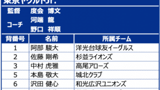「NPB12球団ジュニアトーナメント2019 supported by 日能研」出場選手一覧（東京ヤクルト Jr.、埼玉西武 Jr.、阪神 Jr.、読売 Jr.）
