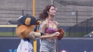 【始球式名場面】現役女子大生が水着で登板？　鎌ヶ谷を“渚”に変えた美女の始球式